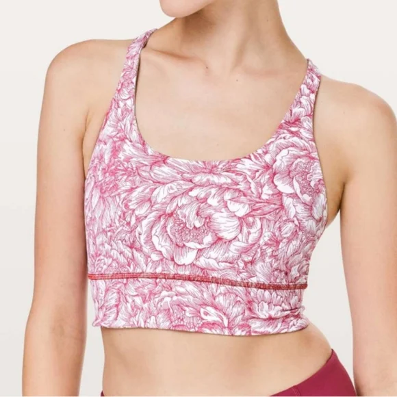 LULULEMON Mind Over Miles Bra Floral Bloom Star Ruby Size 8 - Picture 2 of 7